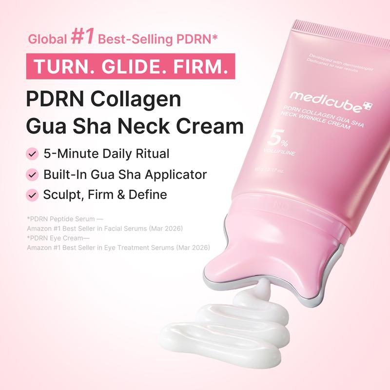 Medicube [NEW] PDRN Collagen Gua Sha for Fine Lines, Jawline, Neck, Décolleté Cream 90g | Anti-Aging Neck Firming Cream with Volufiline 5% & Built-In Gua Sha Applicator for Wrinkles, Tightening & Sculpted Décolleté